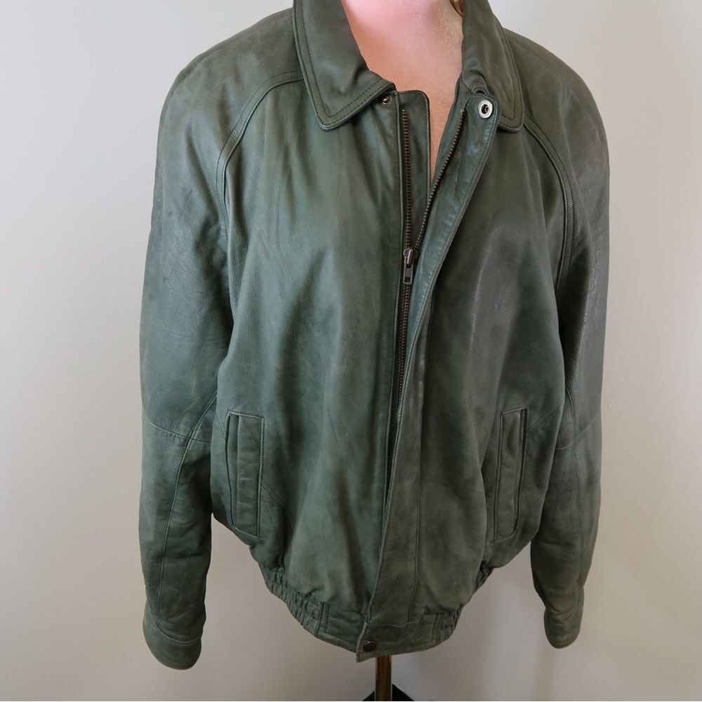 Bellissimo Cooper Green 100% Genuine Leather Bomber Jacket